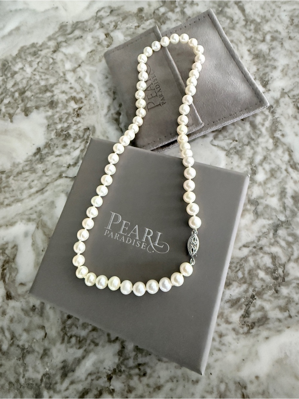 Classic White Pearl Necklace with Silver Clasp